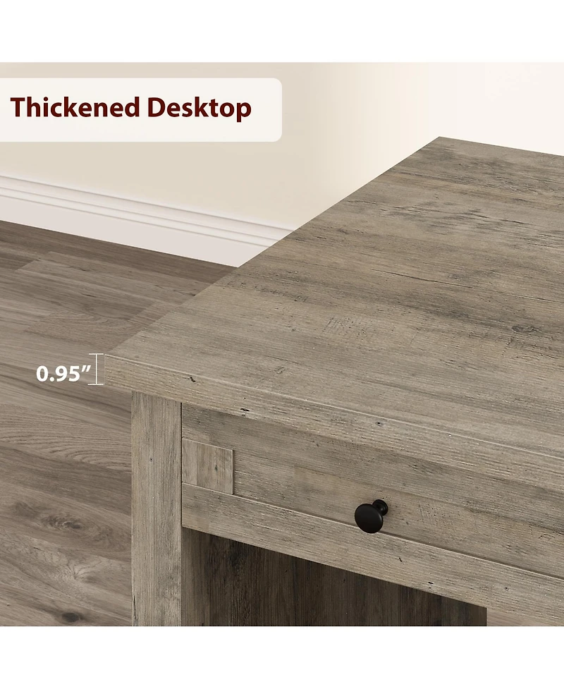 homfan Farmhouse Wood Home Office Desk with Drawers – 53.5" Executive Writing Table Built-in Power Outlets, Adjustable File Cabinet