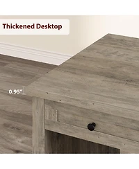 homfan Farmhouse Wood Home Office Desk with Drawers – 53.5" Executive Writing Table Built-in Power Outlets, Adjustable File Cabinet