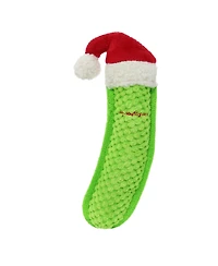 Tuffy Funny Food Holiday Pickle with Santa Hat 2 Pack, Durable Plush Squeaky Dog Toy