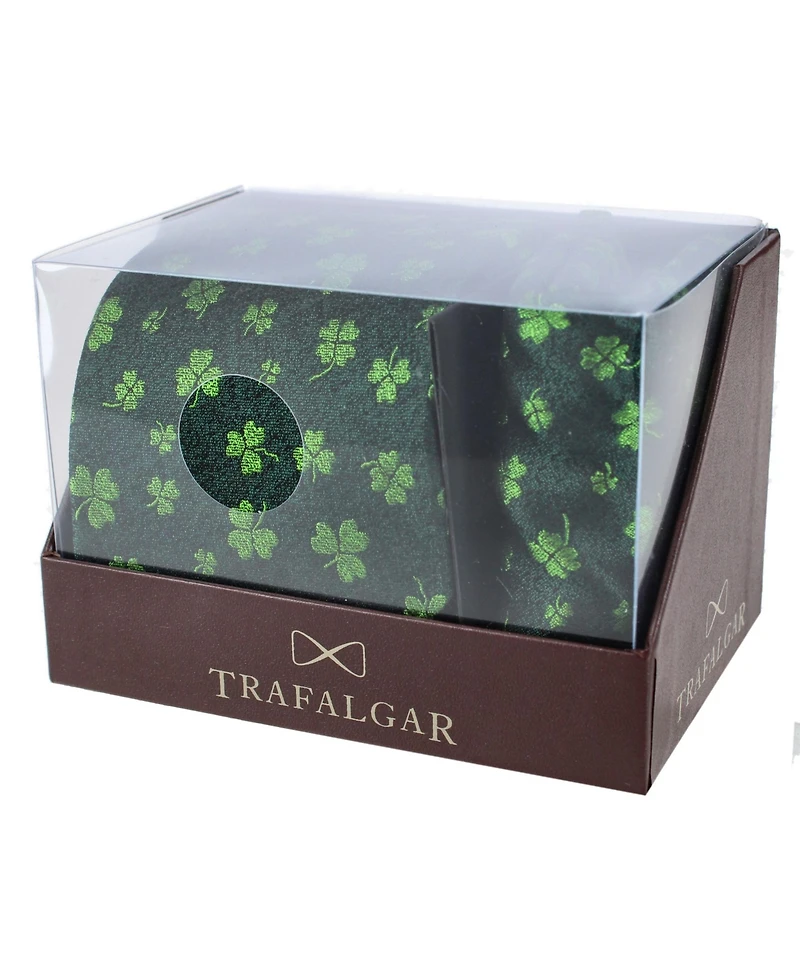 Trafalgar Men's Shamrock Novelty Silk Pocket Square and Necktie Bundle