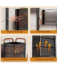 gaomon 5-Tier Thickened Carbon Steel Rotating Kitchen Storage Cart with Wheels, Mobile Utility Rack with Top Lid, Fruit Vegetable Basket, No Assembly