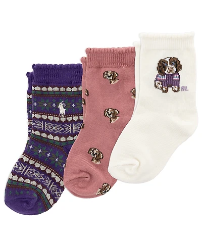 Polo Ralph Lauren Baby Boys' Fair Isle Festive Dog Print Crew Socks, 3-Pack