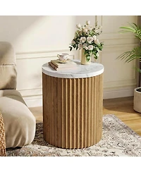 Tribesigns End Table, 23.6-Inch Tall Round Side Table with Faux Marble Tabletop, Drum Shape