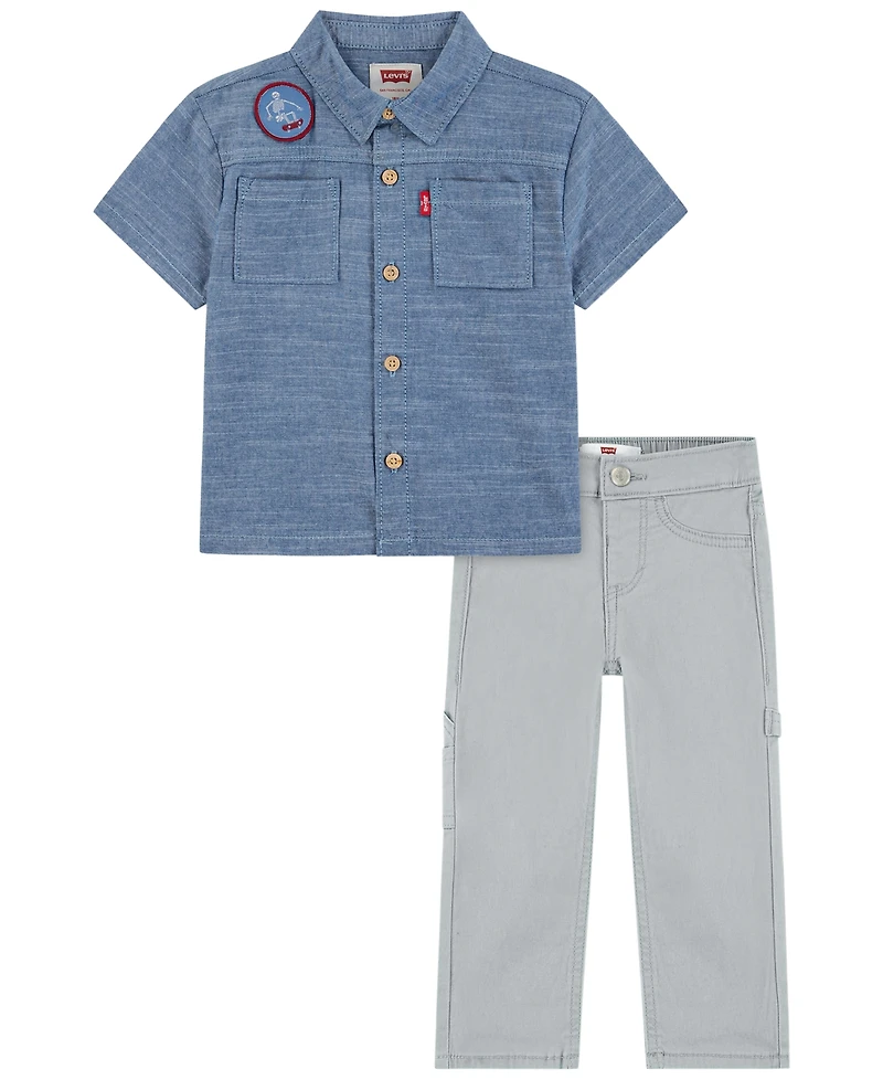 Levi's Baby Boys' Chambray Short-Sleeve Shirt and Pants, 2-Piece Set