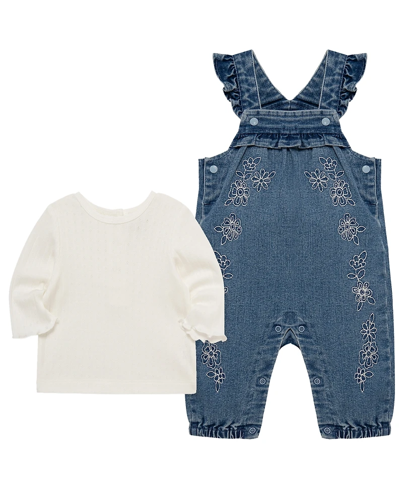 Little Me Baby Girls' Lacey Top and overall, 2-Piece set