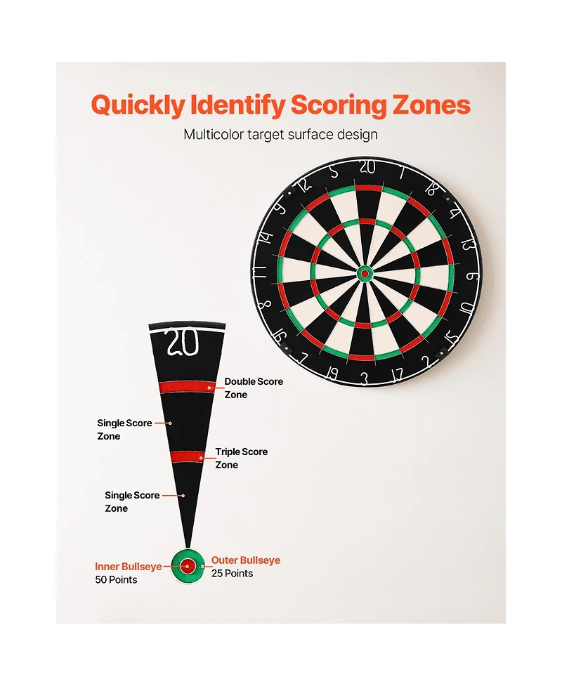 Sevorley Self-Healing Sisal Dartboard, 17.7 inch Professional Bristle Dartboard with Staple-Free Bullseye