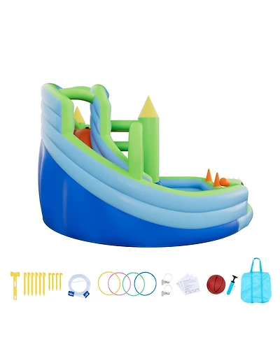 Sevorley Inflatable Water Slide Bounce House with Splash Pool and Basketball Hoop
