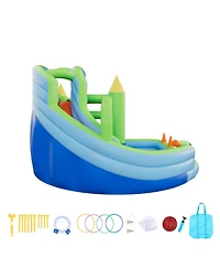 Sevorley Inflatable Water Slide Bounce House with Splash Pool and Basketball Hoop