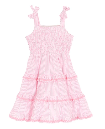 Rare Editions Girls' 4T-6X Yarn Dye Stripe Smocked Bodice Tie Shoulder Tiered Dress