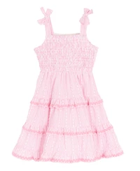 Rare Editions Girls' 4T-6X Yarn Dye Stripe Smocked Bodice Tie Shoulder Tiered Dress
