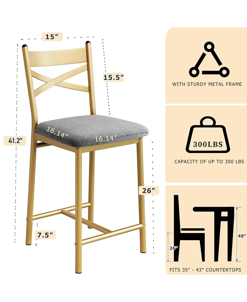 gaomon Set of 4 Bar Stools, 26" Counter Height Bar Chairs with Back, Thick Padded Seat, Upholstered for Kitchen Island or Dining Room