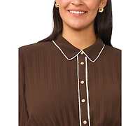 Vince Camuto Plus Pleated Button-Up Long Sleeve Midi Dress