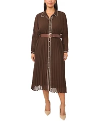 Vince Camuto Plus Pleated Button-Up Long Sleeve Midi Dress