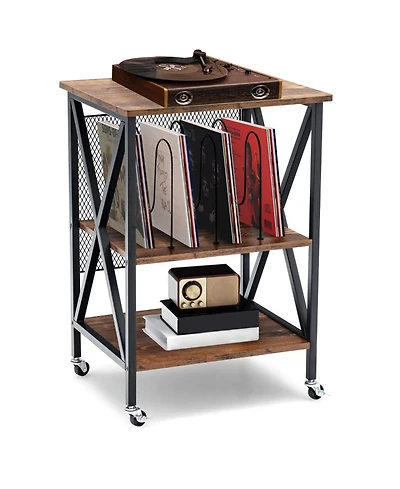 Gouun 3-Tier Rolling Record Album Stand Vintage 20 Inch with 3 Dividers