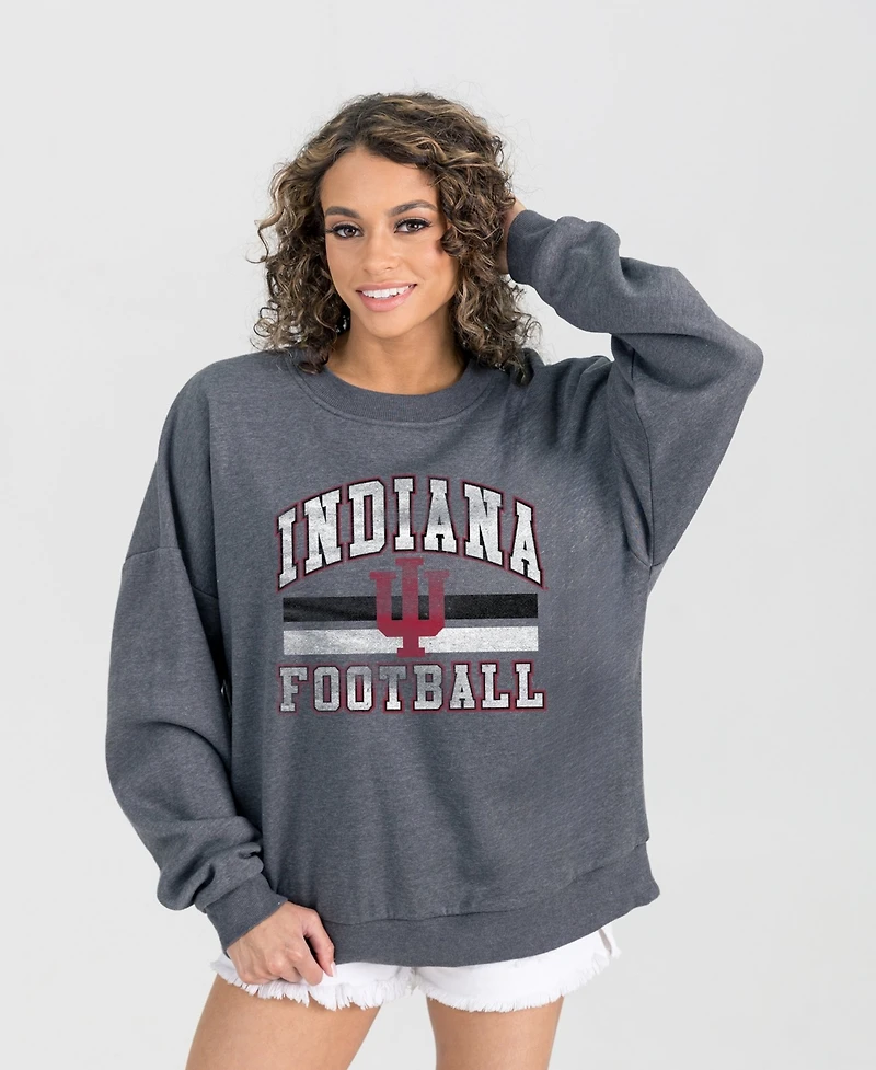 Women's Gameday Couture Charcoal Indiana Hoosiers Oversized Good Vibes Premium Fleece Drop Shoulder Pullover Sweatshirt