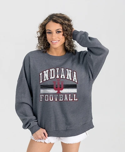 Women's Gameday Couture Charcoal Indiana Hoosiers Oversized Good Vibes Premium Fleece Drop Shoulder Pullover Sweatshirt
