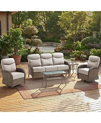 Bellefurn 5-Piece Outdoor Garden Wicker Crescent High Backrest Conversation Set with Coffee Table and 6" Cushion