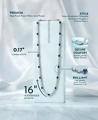 White Gold Plated Clear or Blue Sparkling Cubic Zirconia Tennis Chain Necklace