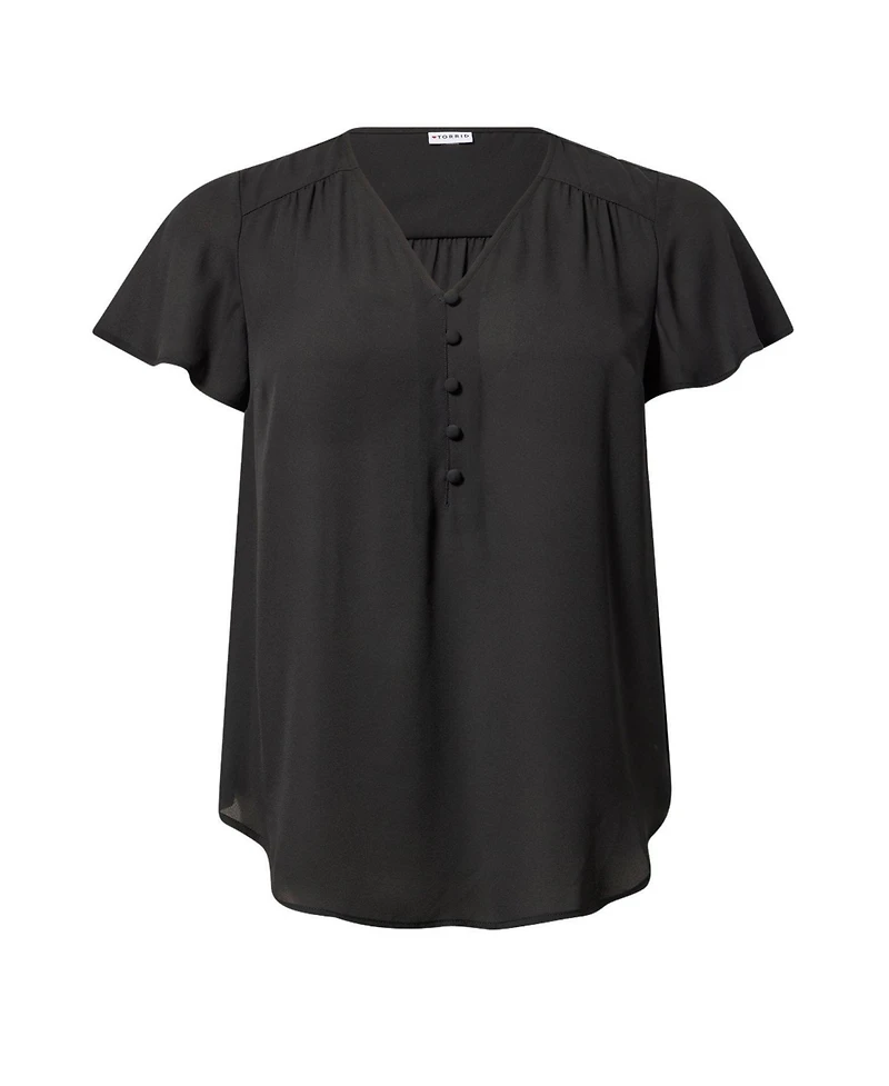 Torrid Plus Harper V-Neck Short-Flutter-Sleeves Georgette Blouse
