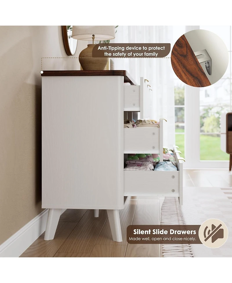 homfan Fluted 9-Drawer Dresser Chest, 60.6 Inch Modern Storage Cabinet with Deep Drawers, Multi-Purpose Tv Stand Organizer for Bedroom, Living Room