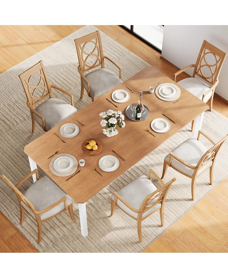 homfan Dining Table for 6-8 People, 71 Inch Rectangular Kitchen Desk with Heavy-Duty Metal Frame, Safe Chamfer Design Room Home Office