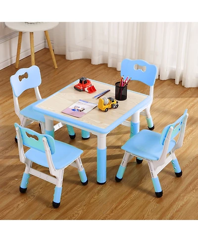 homfan Kids Table and 4 Chairs Set, 5-Piece Height Adjustable Toddler Activity Play Table Set, Non-Slip Feet, Graffiti Desktop for Classroom, Home
