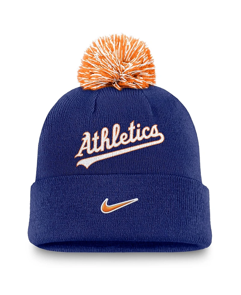 Men's Nike Royal Athletics Peak Cuffed Knit Hat with Pom