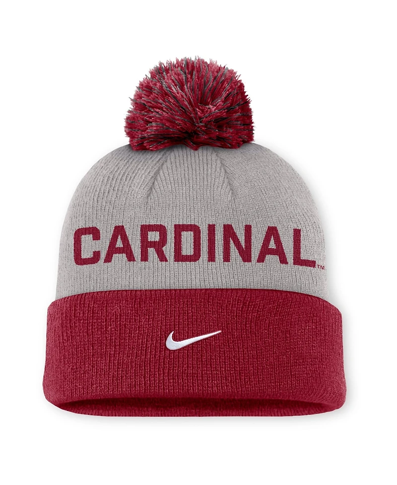 Men's Nike Gray/Cardinal Stanford Cardinal Primetime Peak Cuffed Knit Hat with Pom