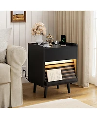 Hausource Modern 2-Drawer Nightstand with Rgb Led Lights and Built-In Charging Power Station