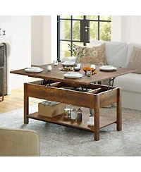 Hausource Lift Top Coffee Table with Dual Design, Hidden Storage and Open Shelf