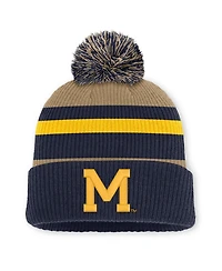 Men's and Women's Nike Navy/Beige Michigan Wolverines Legacy Striped Cuffed Knit Hat with Pom