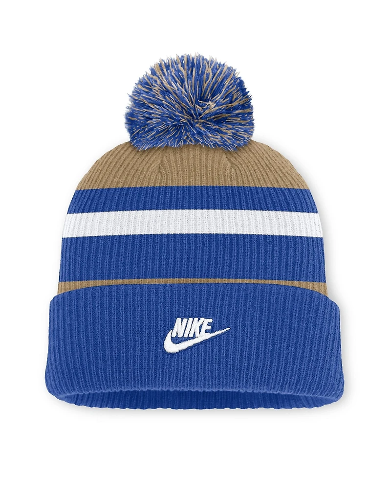Men's and Women's Nike Royal/Beige Duke Blue Devils Legacy Striped Cuffed Knit Hat with Pom