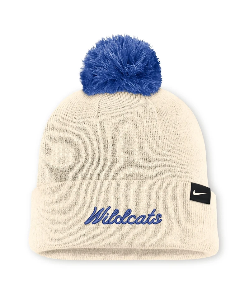 Men's and Women's Nike Natural Kentucky Wildcats Campus Prep Script Cuffed Knit Hat with Pom