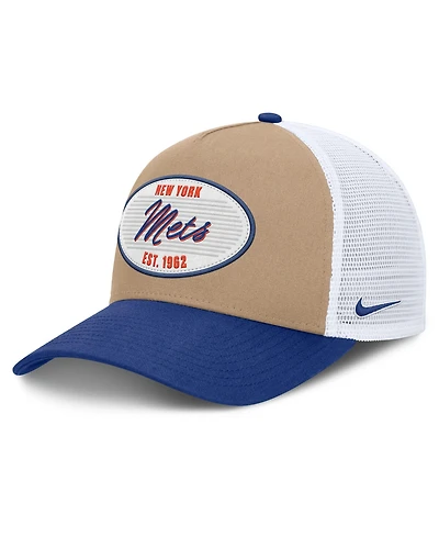 Men's Nike Khaki/Royal New York Mets Rise A-Frame Trucker Adjustable Hat