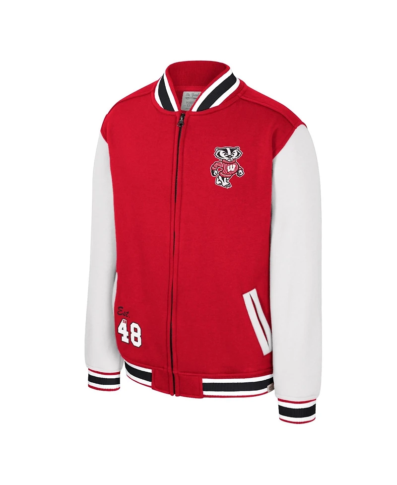 Colosseum Big Boys and Girls Red Wisconsin Badgers Grand Tour Full-Zip Bomber Jacket