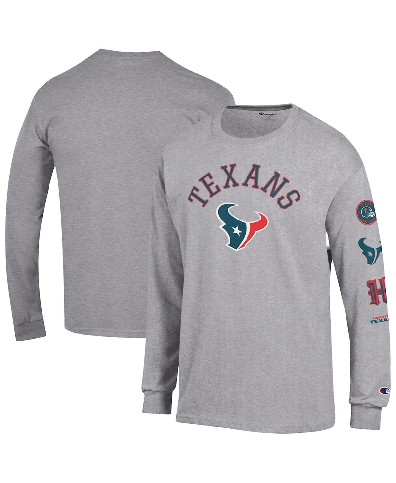 Men's Champion Heather Gray Houston Texans Seal Long Sleeve T-Shirt