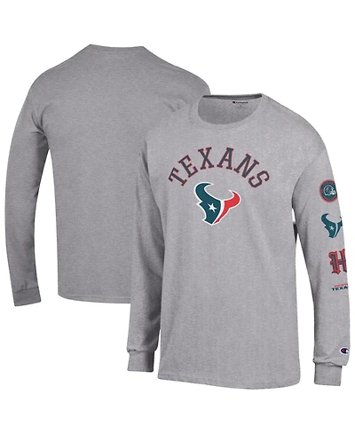 Men's Champion Heather Gray Houston Texans Seal Long Sleeve T-Shirt