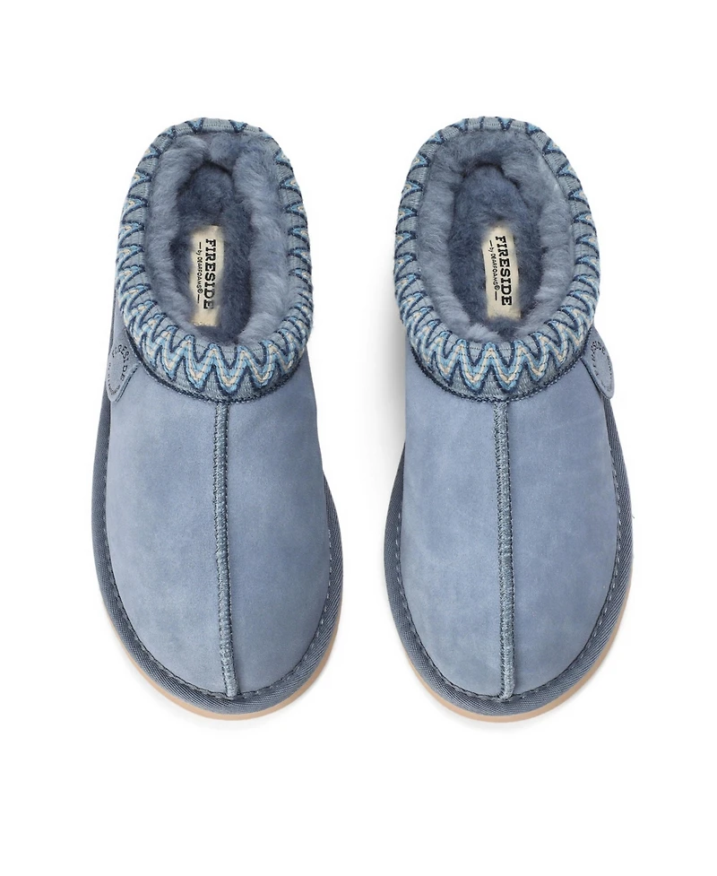 Dearfoams Women's Fireside by Greta Genuine Shearling Clog Slipper with Embroidery