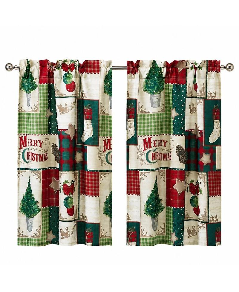 Kate Aurora Holiday Living Complete Classic Merry Christmas 3 Pc Kitchen Curtain Tier And Valance Set