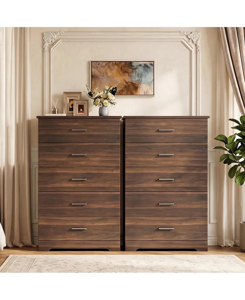 Gaomon 2 Set of 5 Drawer Dresser for Bedroom, 47" Tall Chest Drawers, Modern with Metal Handles, Storage Organizer.