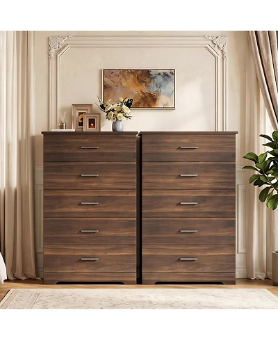 Gaomon 2 Set of 5 Drawer Dresser for Bedroom, 47" Tall Chest Drawers, Modern with Metal Handles, Storage Organizer.