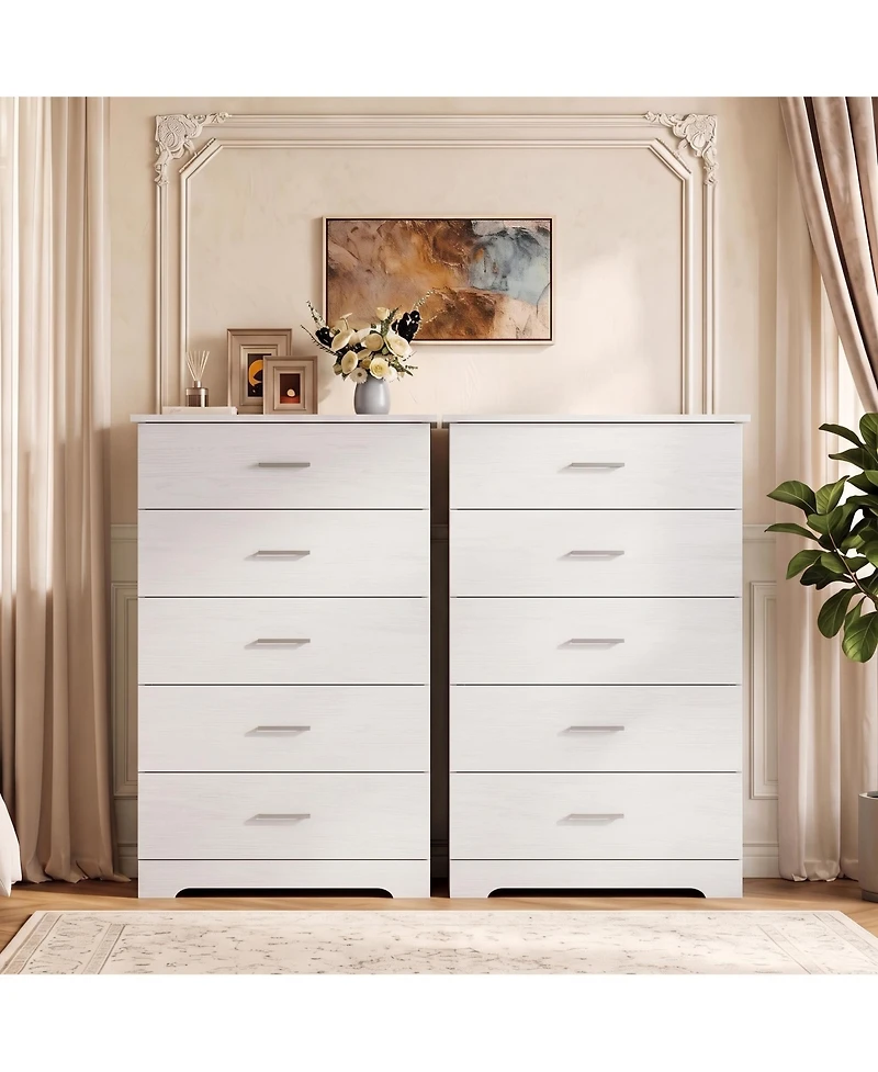 Gaomon 2 Set of 5 Drawer Dresser for Bedroom, 47" Tall Chest of Drawers, Modern Dresser with Metal Handles, Modern Storage Organizer.