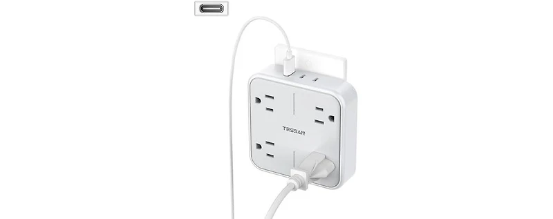 Tessan Wall Outlet Extender with 4 Outlet, 2 Usb C, 22V for Home, Office and Travel