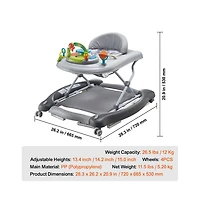 Slickblue 4-in-1 Baby Activity Walker with Toys and Music, Foldable Learning Walker, Walk-Behind Design