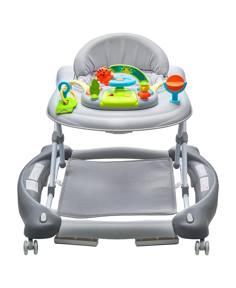 Slickblue 4-in-1 Baby Activity Walker with Toys and Music, Foldable Learning Walker, Walk-Behind Design