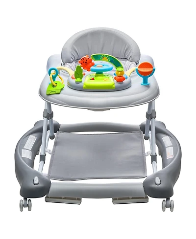 Slickblue 4-in-1 Baby Activity Walker with Toys and Music, Foldable Learning Walker, Walk-Behind Design