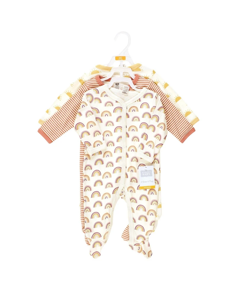 Hudson Baby Girls 0M-9M Cotton Sleep And Play 3-Pack, Sunshine Rainbows