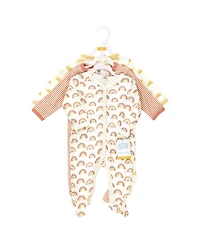 Hudson Baby Girls 0M-9M Cotton Sleep And Play 3-Pack, Sunshine Rainbows