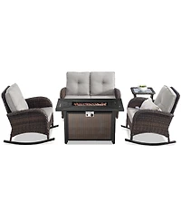 Bellefurn 5-Piece Outdoor Wicker Fire Pit Conversation Set for Cozy Backyard Evenings with Glider Loveseat and Rocking Chairs