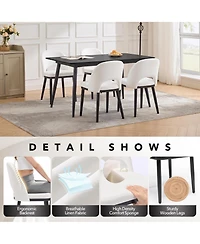 Modern Upholstered Dining Chairs Set of 2, Linen Seat, Thick Cushion, Curved Backrest, Sturdy Wood Legs, Ideal for Dining Room, Restaurant, or Cafe